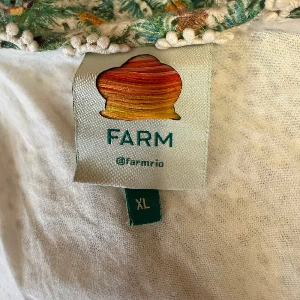 Farm Rio Mini Toucans One Shoulder Dress XL Tropical Resort Lined Ruffle Texture